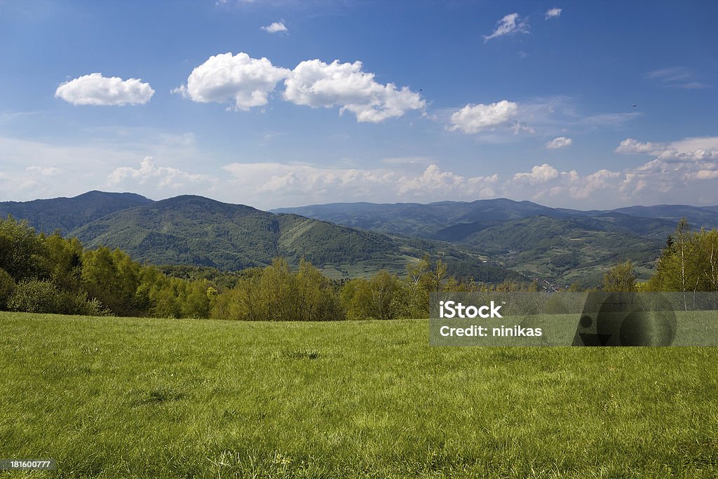 Paisaje de montaña en mayo.  Beskid, Polonia. - Foto de stock de Montañas Beskides libre de derechos