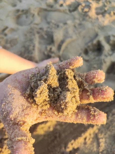 baby feet and hand in the sand