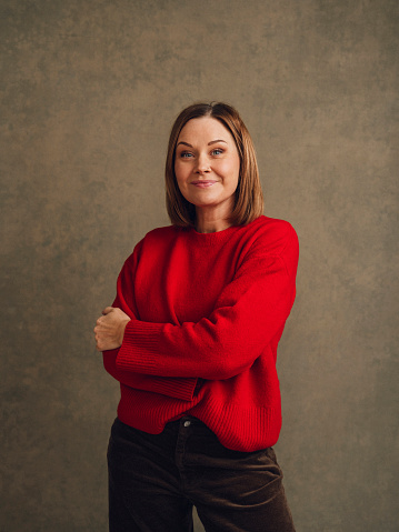 Woman in red sweater casual clothing
Photos taken in studio