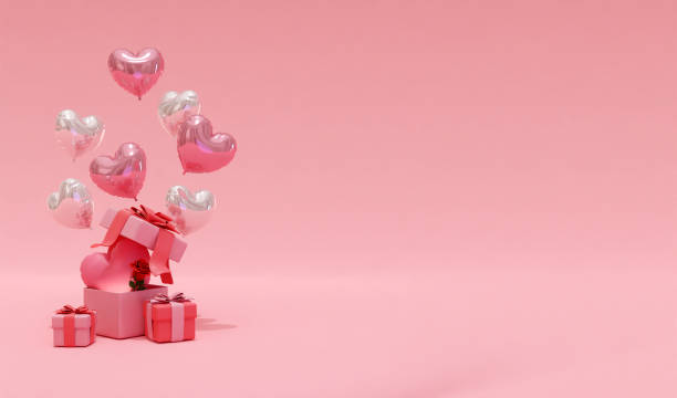 istock 3D rendering background with heart-shaped balloons and gift boxes, suitable for Valentine's Day, weddings, birthdays, etc. 1816027225