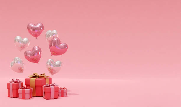 istock 3D rendering background with heart-shaped balloons and gift boxes, suitable for Valentine's Day, weddings, birthdays, etc. 1816029932