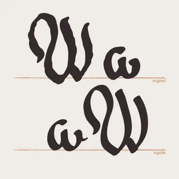 Vector illustration of Letter W logo. Medieval script type. Original and regular calligraphy. Middle Ages Gothic set.