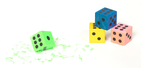 Eraser in the form of dice, isolated on white