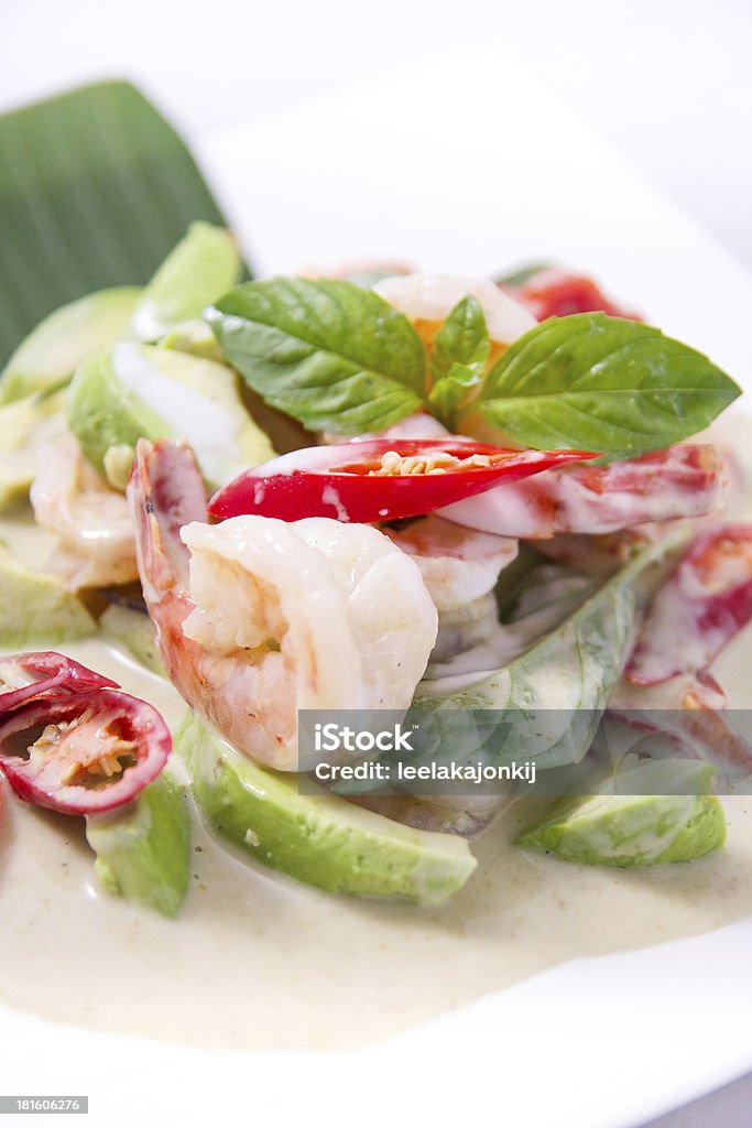 Grünes Thai-curry mit Garnelen und avocado. - Lizenzfrei Asien Stock-Foto