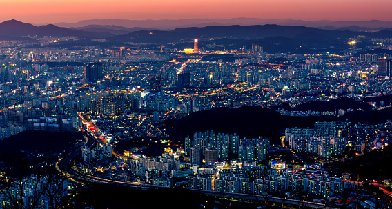 Night view of the city center. Daejeon, Seoul