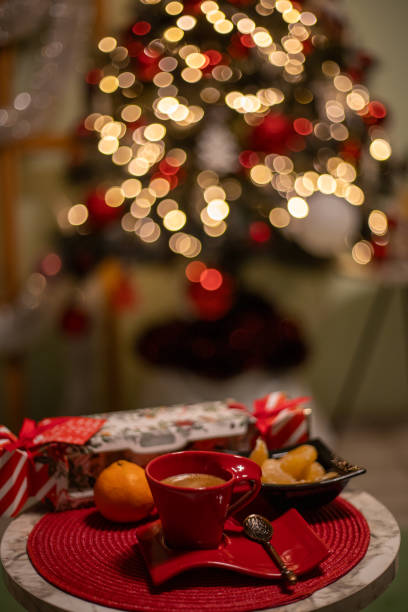 istock Hot Coffe Mug with Christmas Lights and gift 1816098218