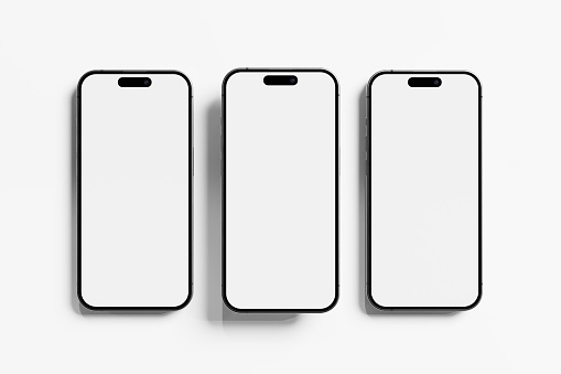 Iphone 15 and 15 Pro and 15 Pro Max White Blank 3D Rendering Mockup For Showcasing UI Design