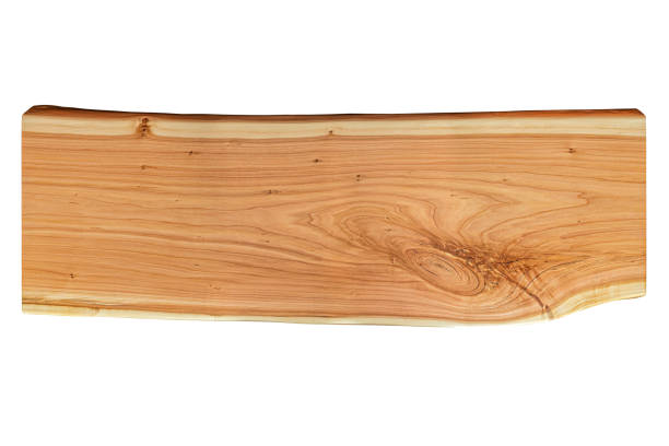 흰색 배경에 라이브 가장자리 나무 보드 - cutting board plank wood isolated 뉴스 사진 이미지