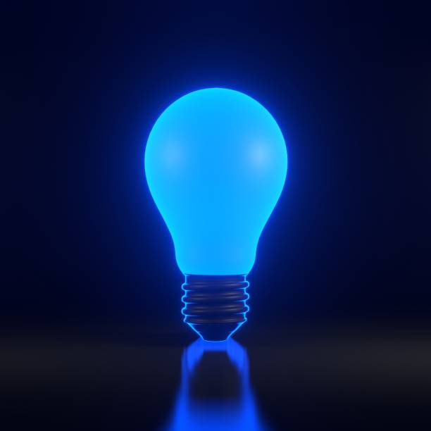 istock Light bulb with bright glowing futuristic blue neon lights on a black background 1816120386