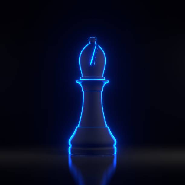 istock Bishop chess piece with bright glowing futuristic blue neon lights on a black background 1816120395