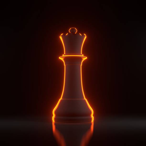 istock Queen chess with bright glowing futuristic orange neon lights on black background 1816120401