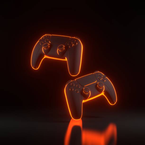 istock Gamepad with bright glowing futuristic orange neon lights on black background 1816123069