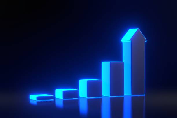 istock Stair with bright glowing futuristic blue neon lights on black background 1816124691