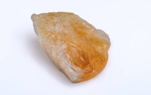 istock Yellow citrine gemstone on white background, single isolated 1816141683
