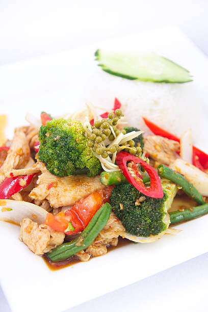 istock Stir fried spicy Thai herbs with jasmine rice. 181614381
