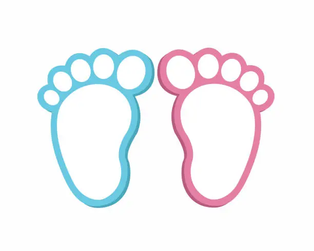 Vector illustration of Baby boy baby girl feet paw footprint baby shower invitation vector illustration