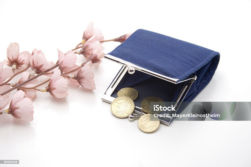 Bolsa com dinheiro e flores - Foto de stock de Azul royalty-free