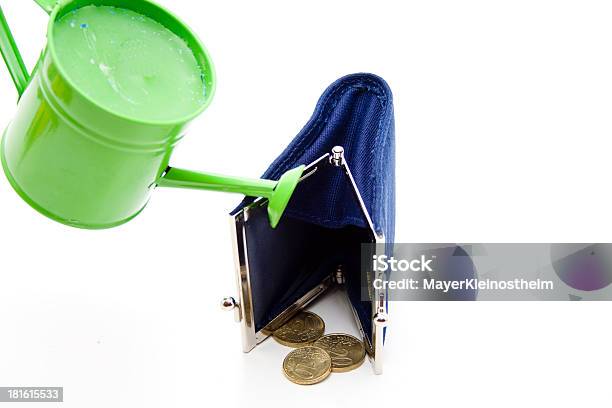 Portamoeda Com Dinheiro E Regador - Fotografias de stock e mais imagens de Azul - Azul, Bolsa de Dinheiro - Carteira, Carteira