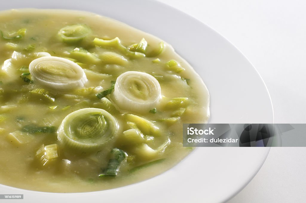 Leek soup Fresh green leek soup close up shoot Cabbage Stock Photo