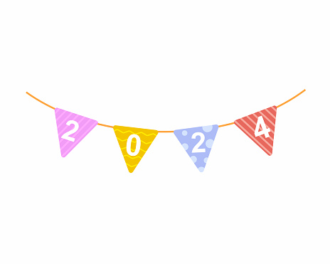 Happy new year 2024 bunting hanging decoration vector illustration