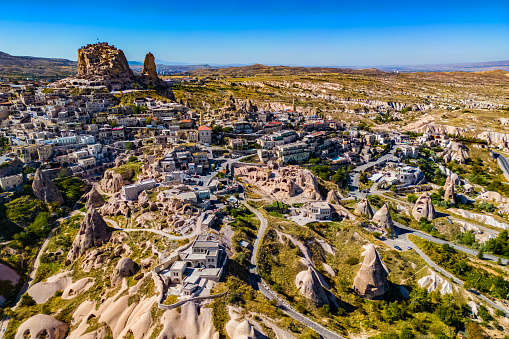 View of Uchisar Castle in Nevsehir Province in Cappadocia, Turkey.