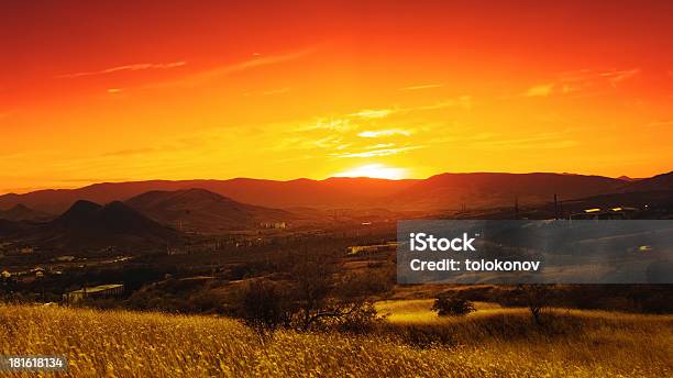 Dramatic Sunset Over Valley Natural Seasonal Landscape Stock Photo - Download Image Now