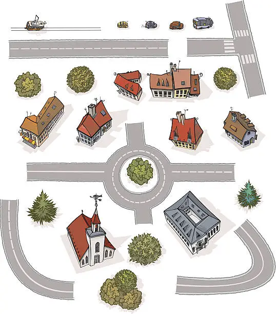 Vector illustration of Buildings and roads modules