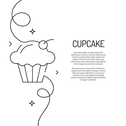 Continuous Line Drawing of Cupcake Icon. Hand Drawn Symbol Vector Illustration.