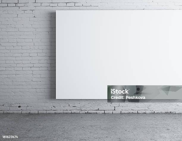 White Poster Stock Photo - Download Image Now - Blank, Brick, Brick Wall