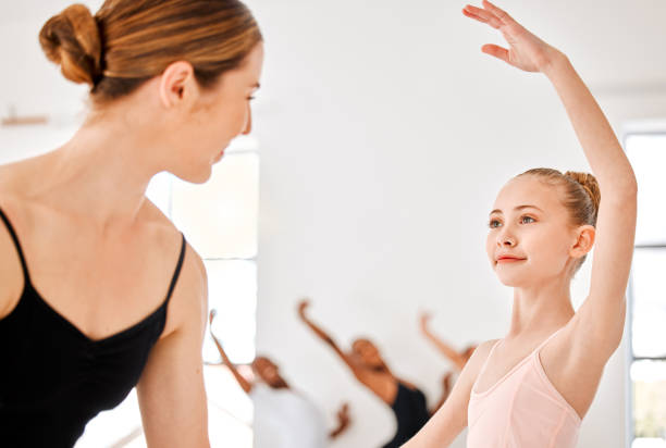 istock Training, ballet and dance with girl and mentor for learning, creative and art in studio. Wellness, flexible and talent with children learning in ballerina class for concert, music and performance 1816240817