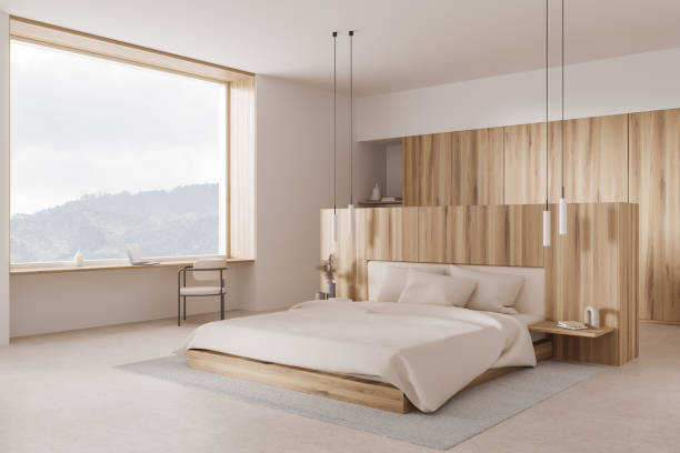 istock White bedroom corner with wardrobe and table 1816245669