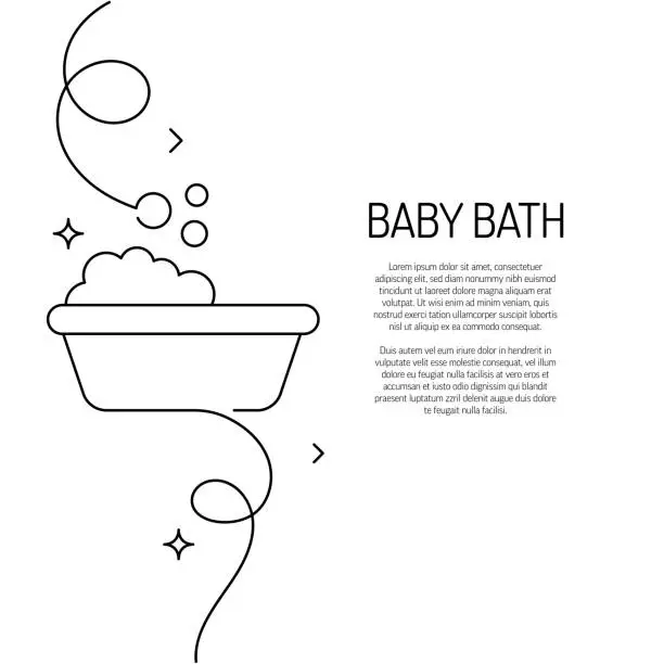 Vector illustration of Continuous Line Drawing of Baby Bath Icon. Hand Drawn Symbol Vector Illustration.