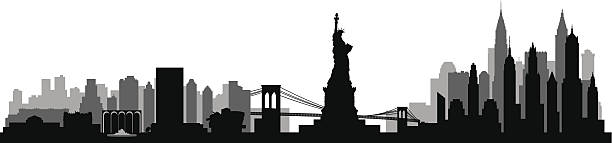 뉴욕 시의 스카이라인 철두철미 실루엣 - new york city sunrise new york state usa stock illustrations