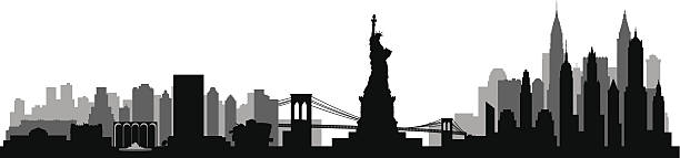 bildbanksillustrationer, clip art samt tecknat material och ikoner med new york city skyline detailed silhouette - manhattan skyline sunset