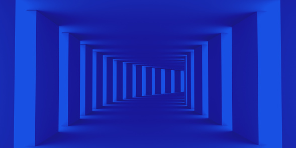 Abstract Architecture Building on blue Background. 3d Rendering.