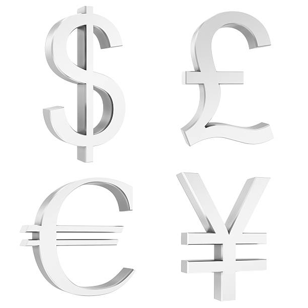 silver dollar,pound,euro,yuan signs stock photo