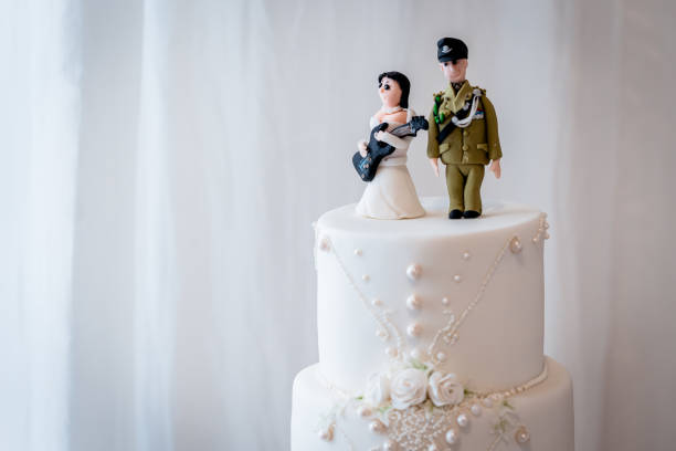 Wedding cake with icing soldier and wife