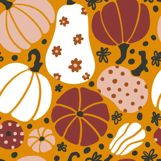 Vector illustration of Fall Pumpkins and Gourds Vector Seamless Pattern