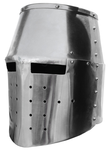 Medieval knight's helmet on a white background