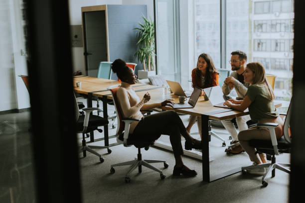 Young multiethnic startup team working in the modern office