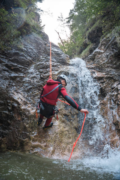 istock Caucasian Male Canyoning Guide in Action 1816296044