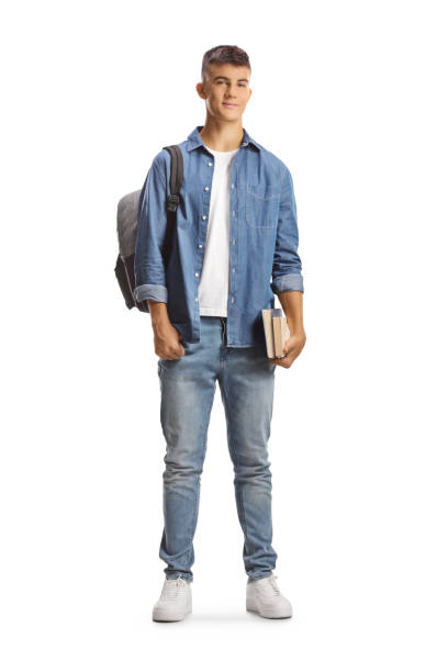 istock Male student with a backpack holding books 1816308088
