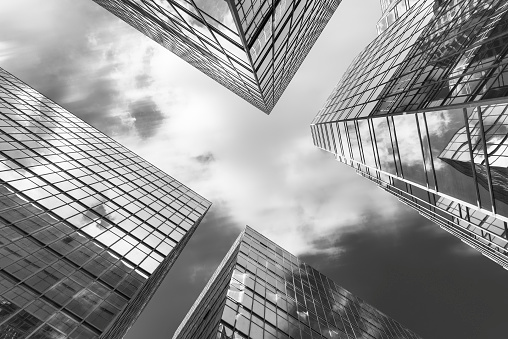 Exterior of high rise office building. Architectural abstract background