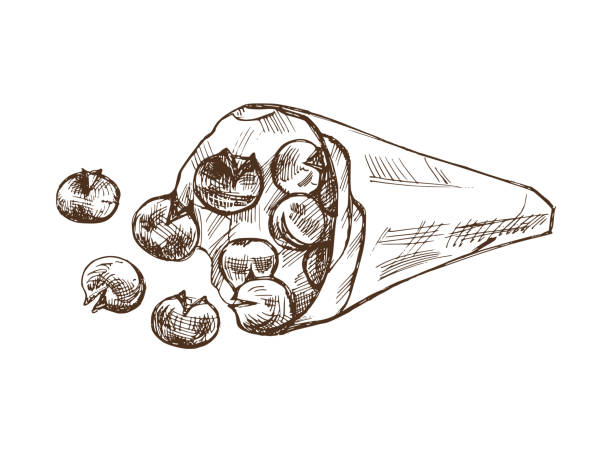 ilustrações de stock, clip art, desenhos animados e ícones de hand-drawn sketch of baked chestnuts in a paper bag. vector food drawing. traditional christmas. illustration for packaging, label, recipe, menu. vintage holiday design. - chestnut food nut fruit