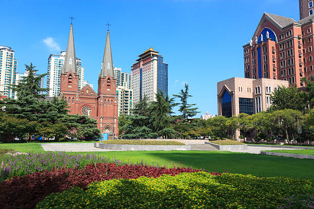Cityscape - the square of St. Ignatius Cathedral, also referred to as Xujiahui Cathedral ,one of most famous Catholic cathedral in shanghai,China