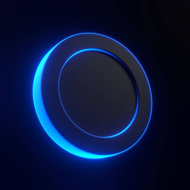 istock Coin with bright glowing futuristic blue neon lights on black background 1816319451