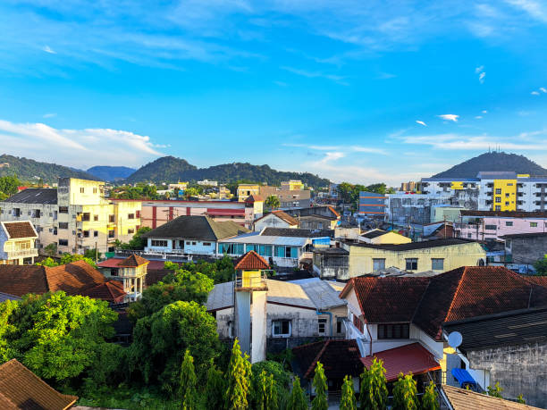 istock View of Phuket town, mountains, blue sky, at dawn. 1816322730