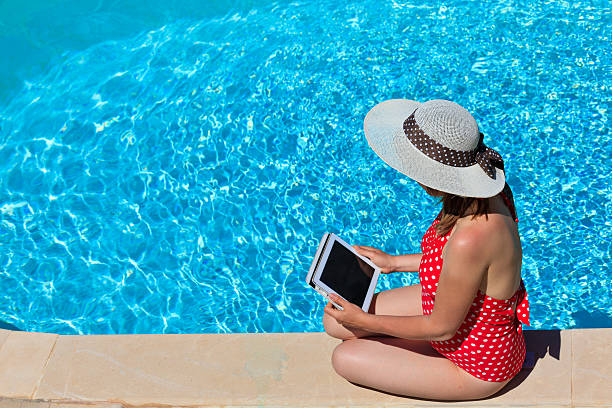 istock young woman with touch pad on vacation 181632318
