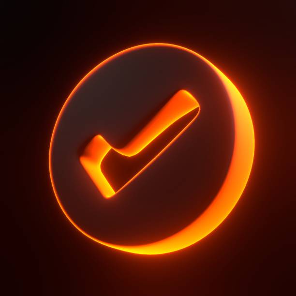 istock Check mark with bright glowing futuristic orange neon lights on black background 1816323251