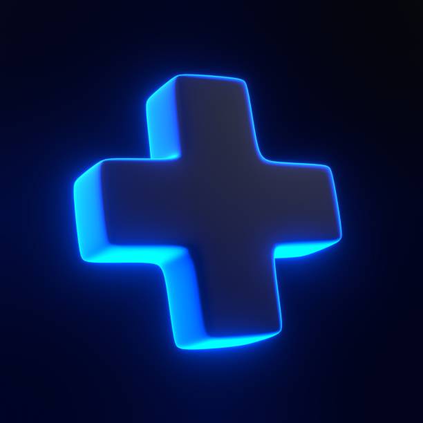 istock Plus sign with bright glowing futuristic blue neon lights on black background 1816330828